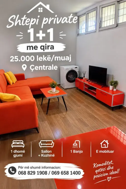Apartament 1+1 me qera në Centrale, Vlorë, 80 m²